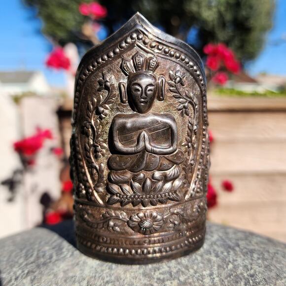 Antique Chinese Export Bracelet Sterling Silver Buddha Ornate Repousse Cuff RARE - Picture 16 of 16